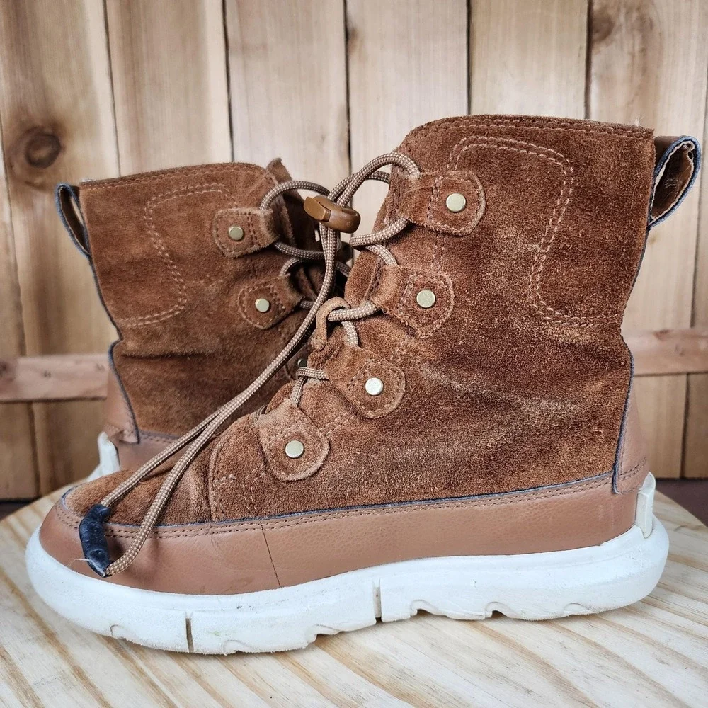 Sorel Explor Boots Youth Size 3 Brown Suede Faux Fur Lined Waterproof NY4897-242